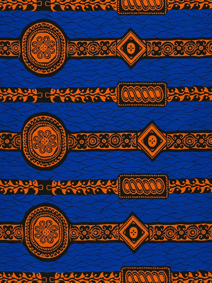 Vibrant blue fabric bold orange wax hollandais vl0h599.174