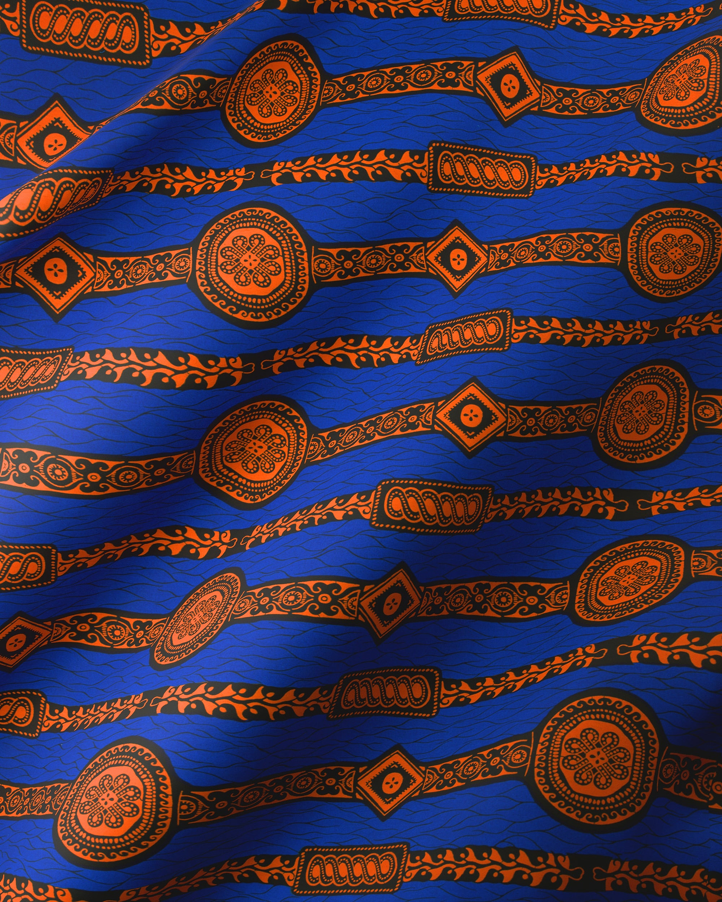 Vibrant blue fabric bold orange wax hollandais vl0h599.174