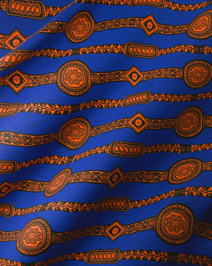 Vibrant blue fabric bold orange wax hollandais vl0h599.174