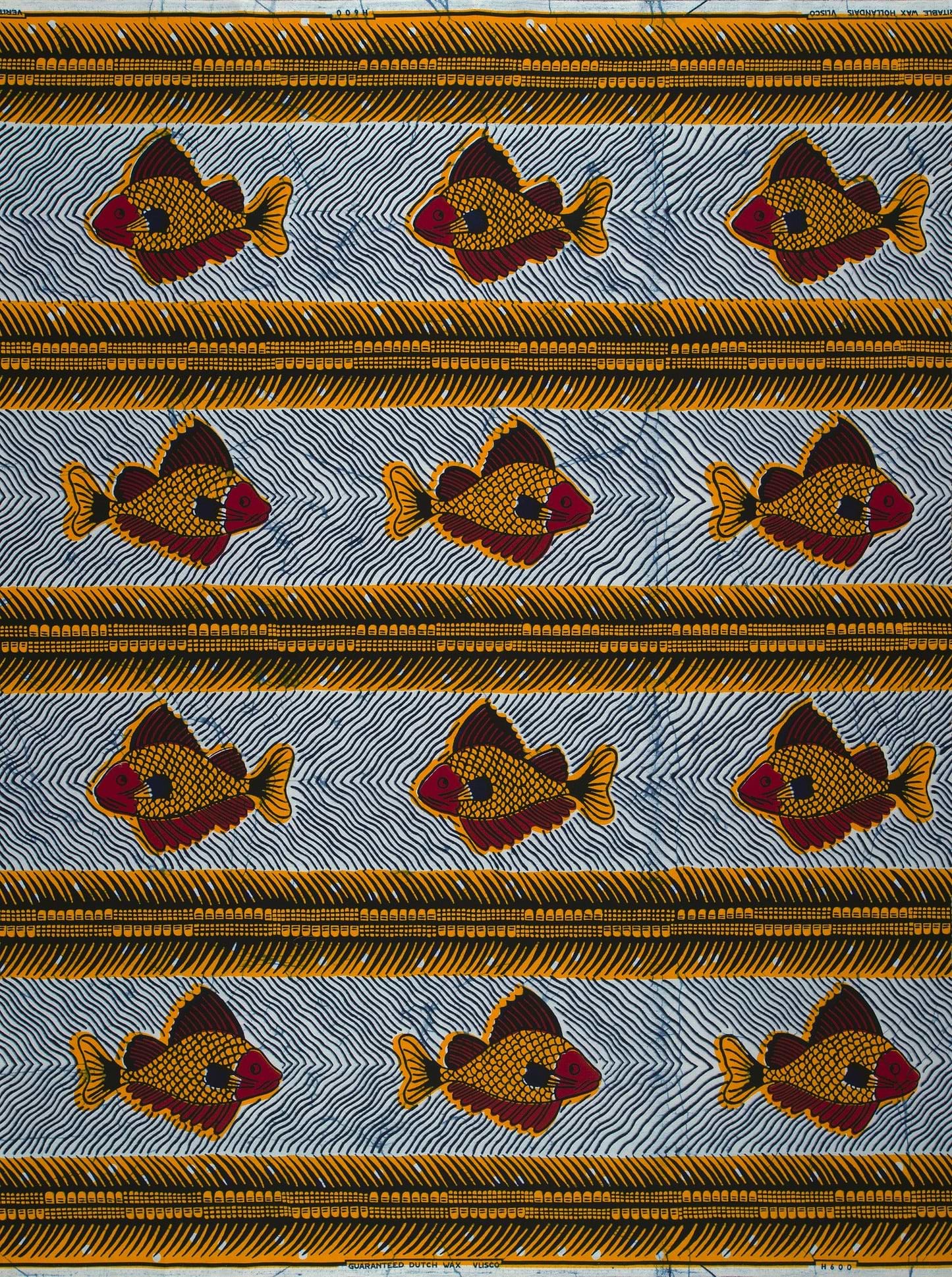Vibrant fish-patterned fabric bold red wax hollandais vl0h600.050