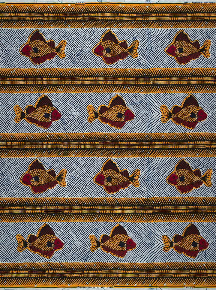Vibrant fish-patterned fabric bold red wax hollandais vl0h600.050