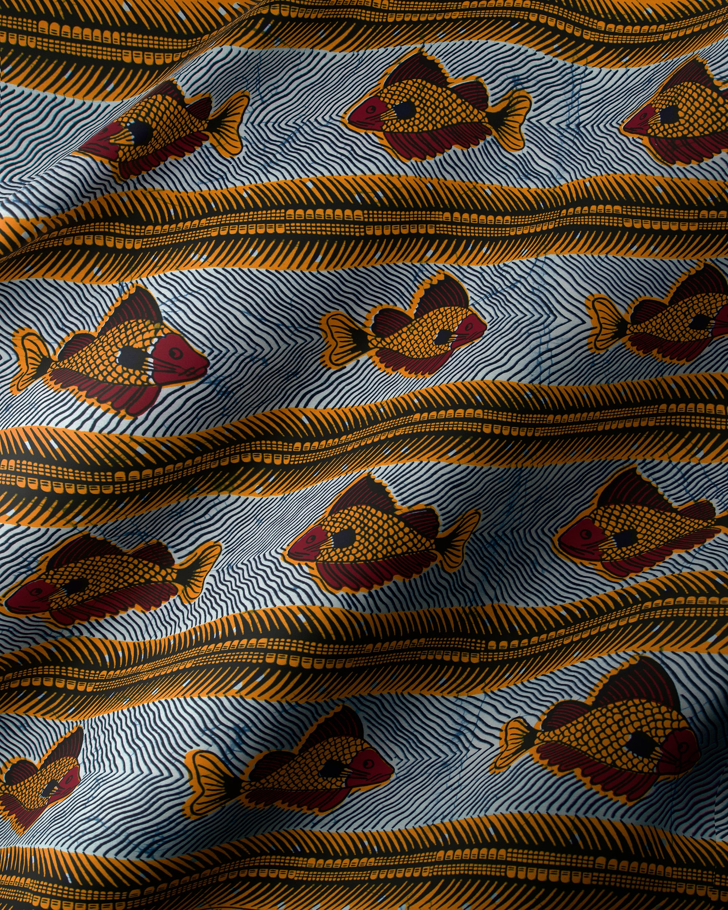 Blue orange fish-patterned fabric bold wax hollandais vl0h600.050