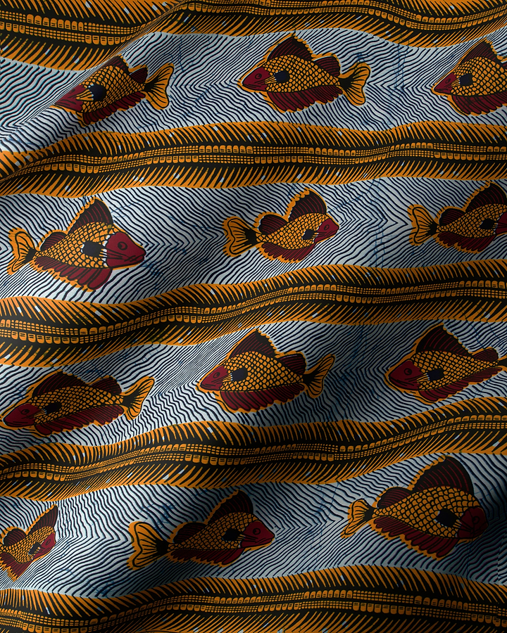 Blue orange fish-patterned fabric bold wax hollandais vl0h600.050