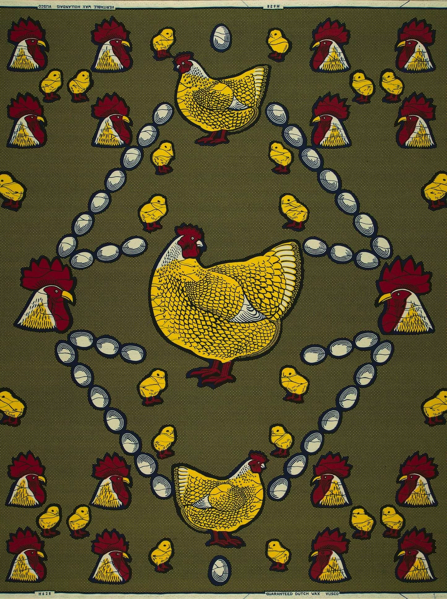 Olive green fabric pattern yellow wax hollandais vl0h628.138