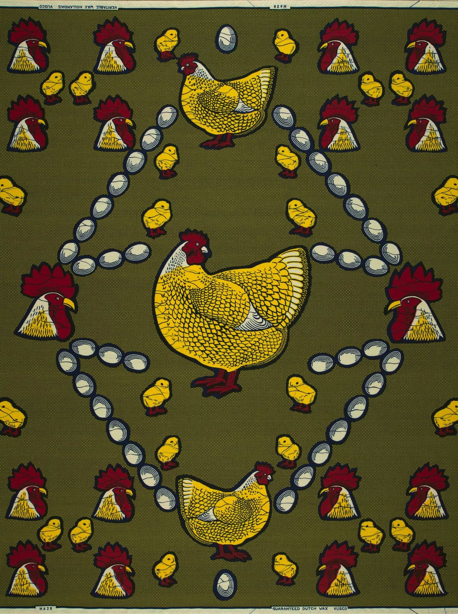 Olive green fabric pattern yellow wax hollandais vl0h628.138