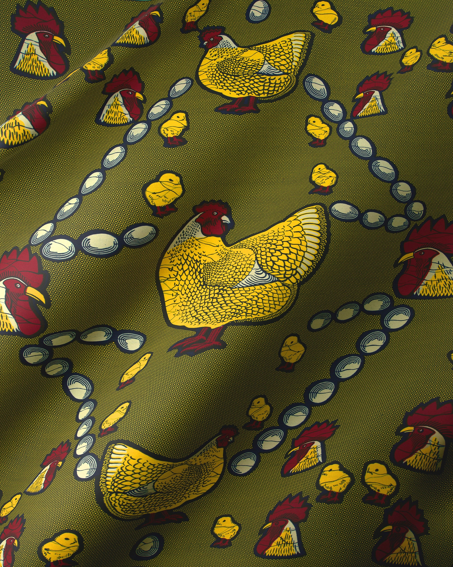 Olive green fabric pattern yellow wax hollandais vl0h628.138