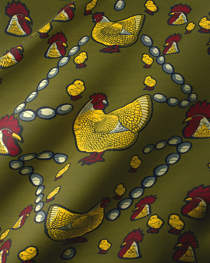Olive green fabric pattern yellow wax hollandais vl0h628.138