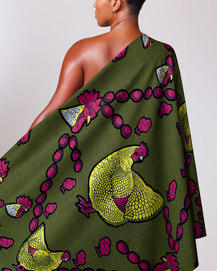 Vibrant olive green one-shoulder wrap wax hollandais vl0h628.144