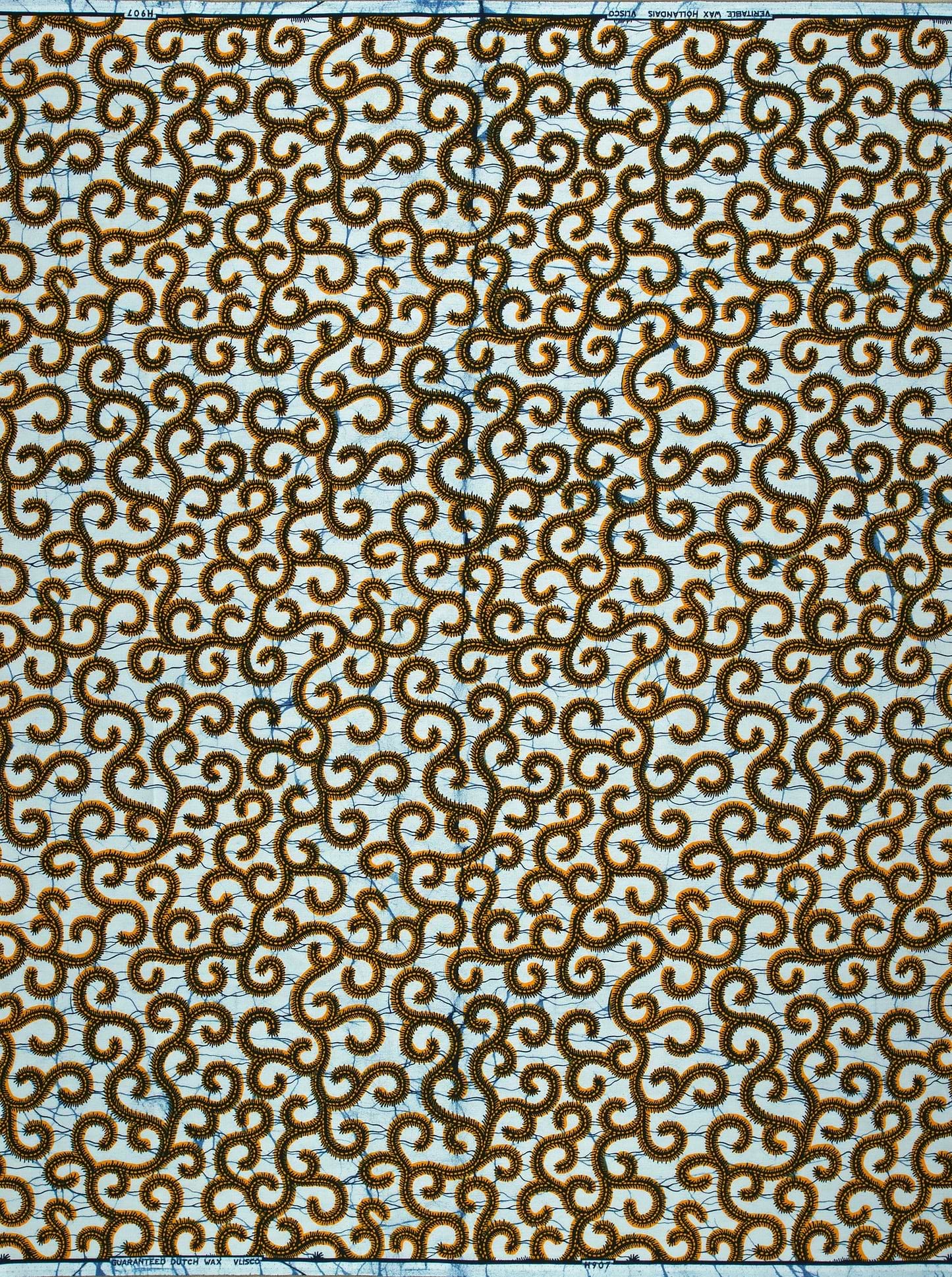 Brown patterns light blue fabric wax hollandais vl0h907.145