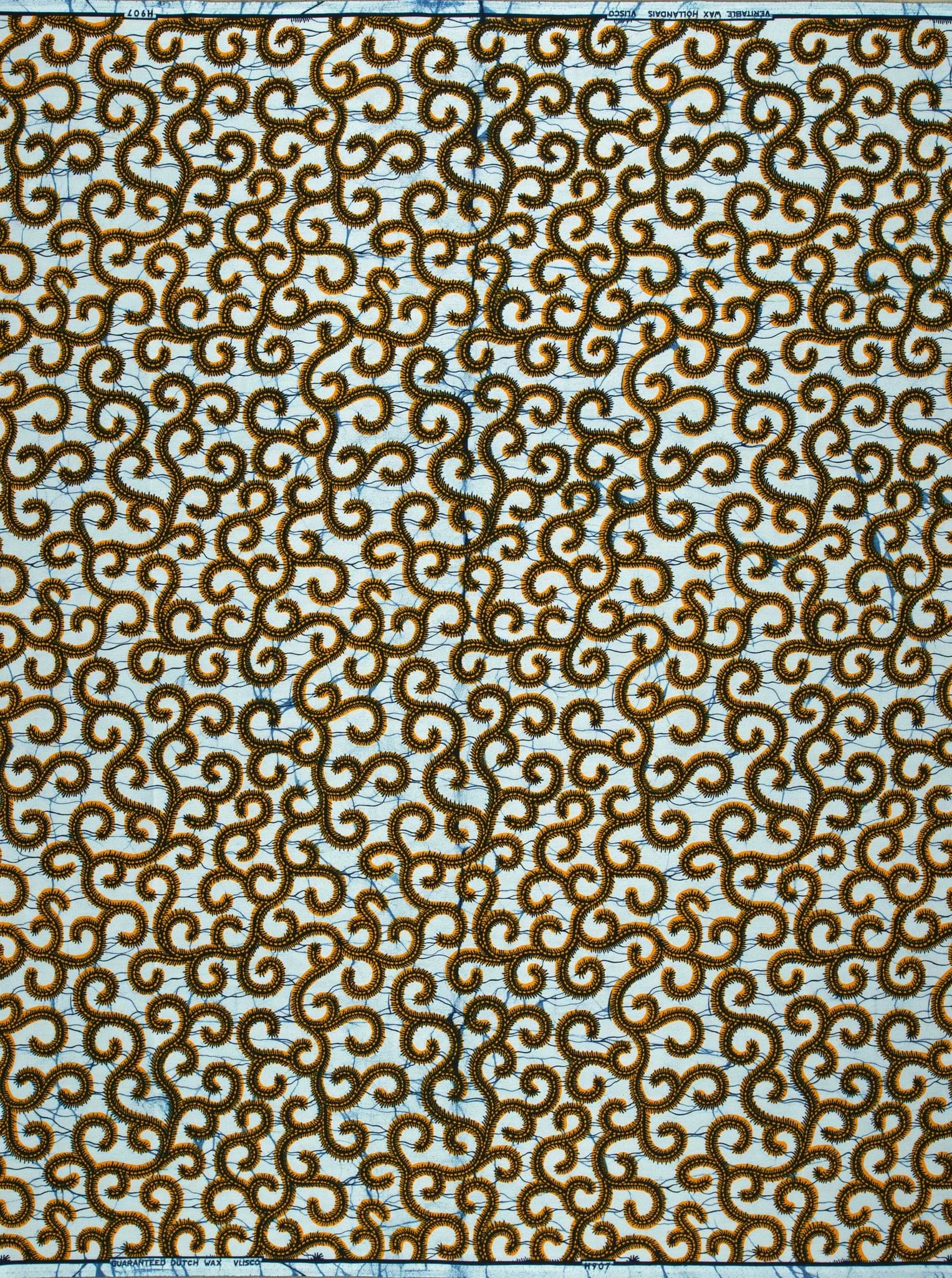 Brown patterns light blue fabric wax hollandais vl0h907.145