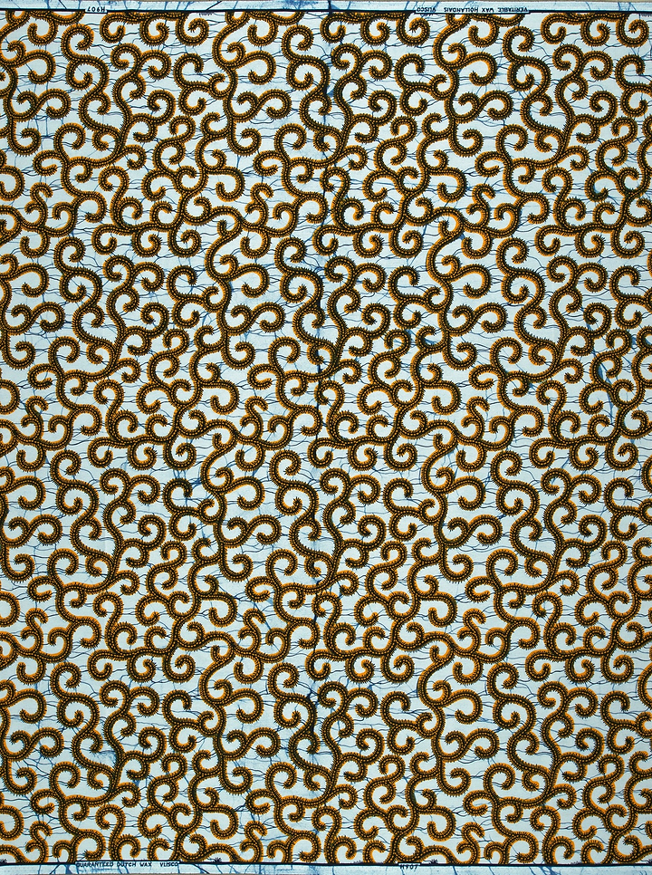 Brown patterns light blue fabric wax hollandais vl0h907.145