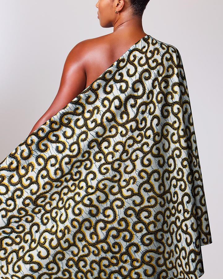 One-shoulder garment bold black gold wax hollandais vl0h907.149