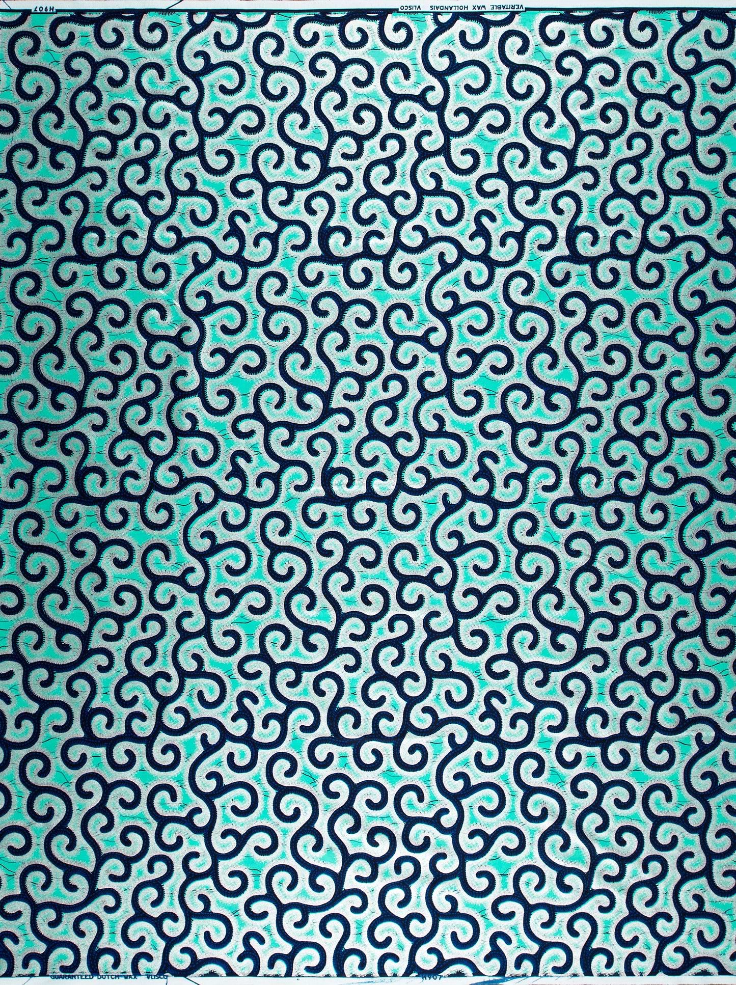 Teal navy blue patterned fabric wax hollandais vl0h907.241