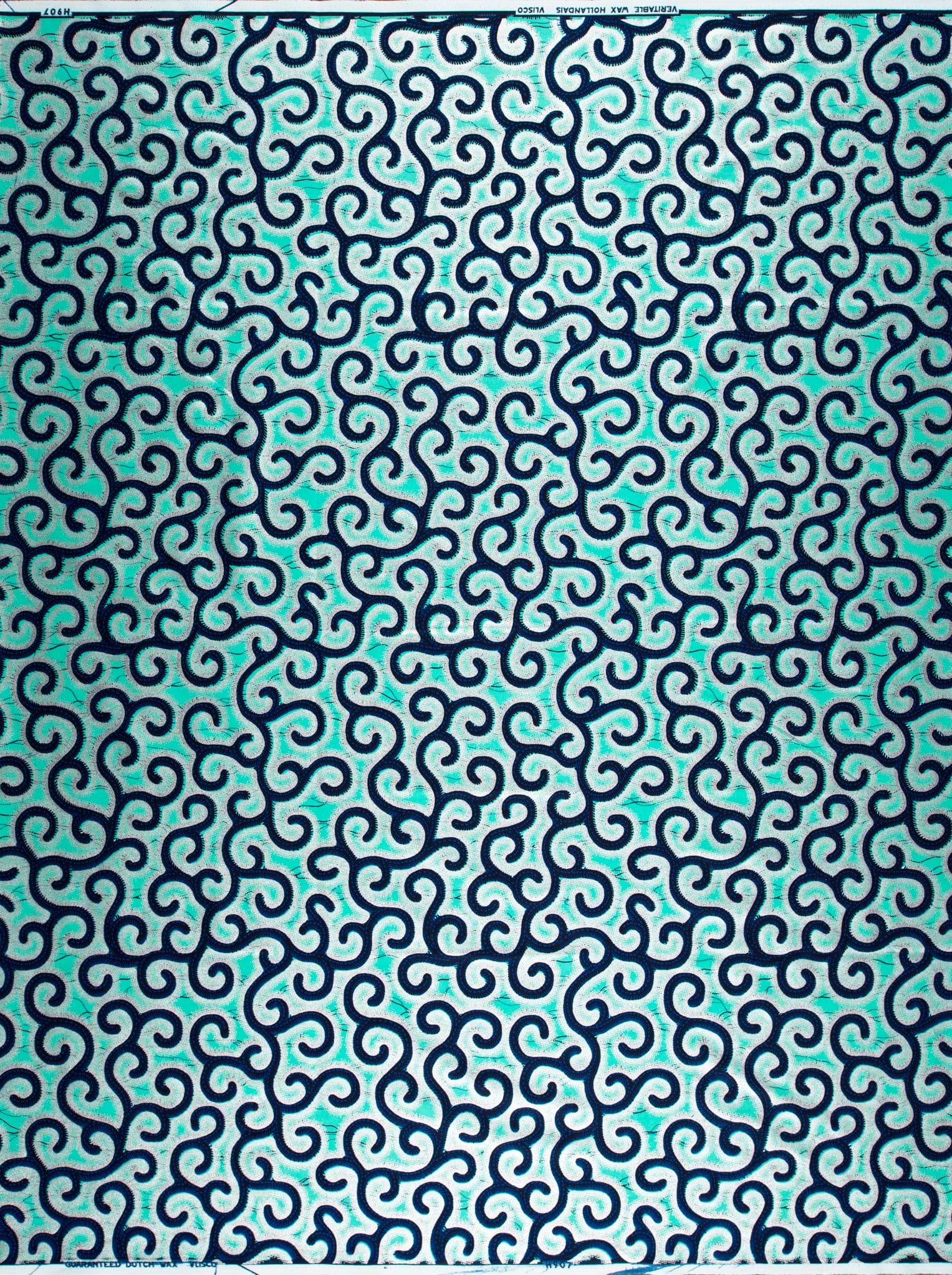 Teal navy blue patterned fabric wax hollandais vl0h907.241
