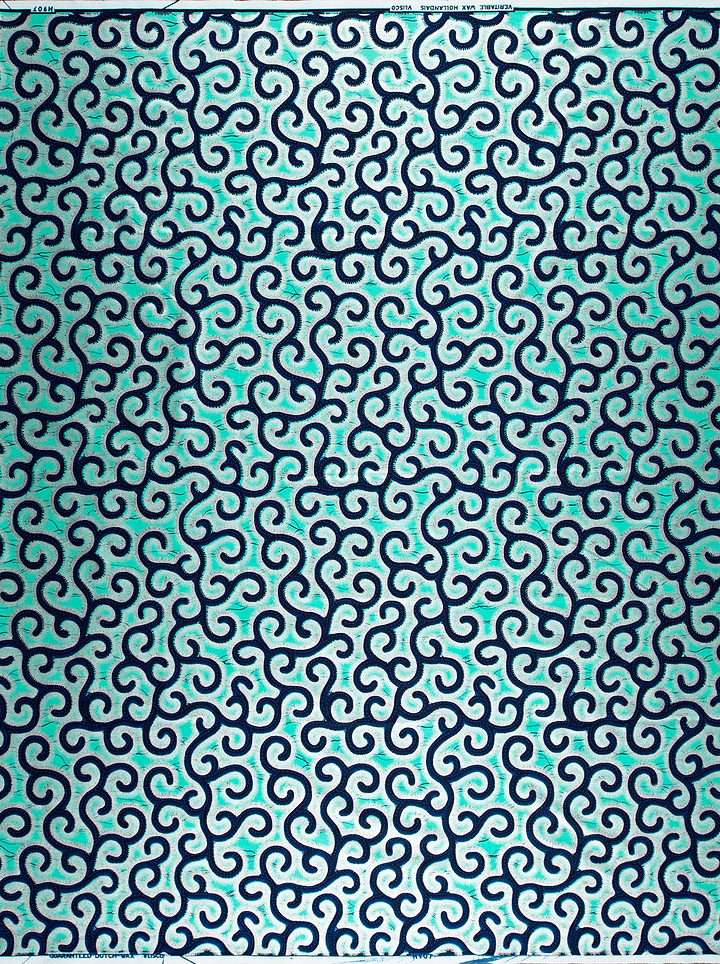 Teal navy blue patterned fabric wax hollandais vl0h907.241