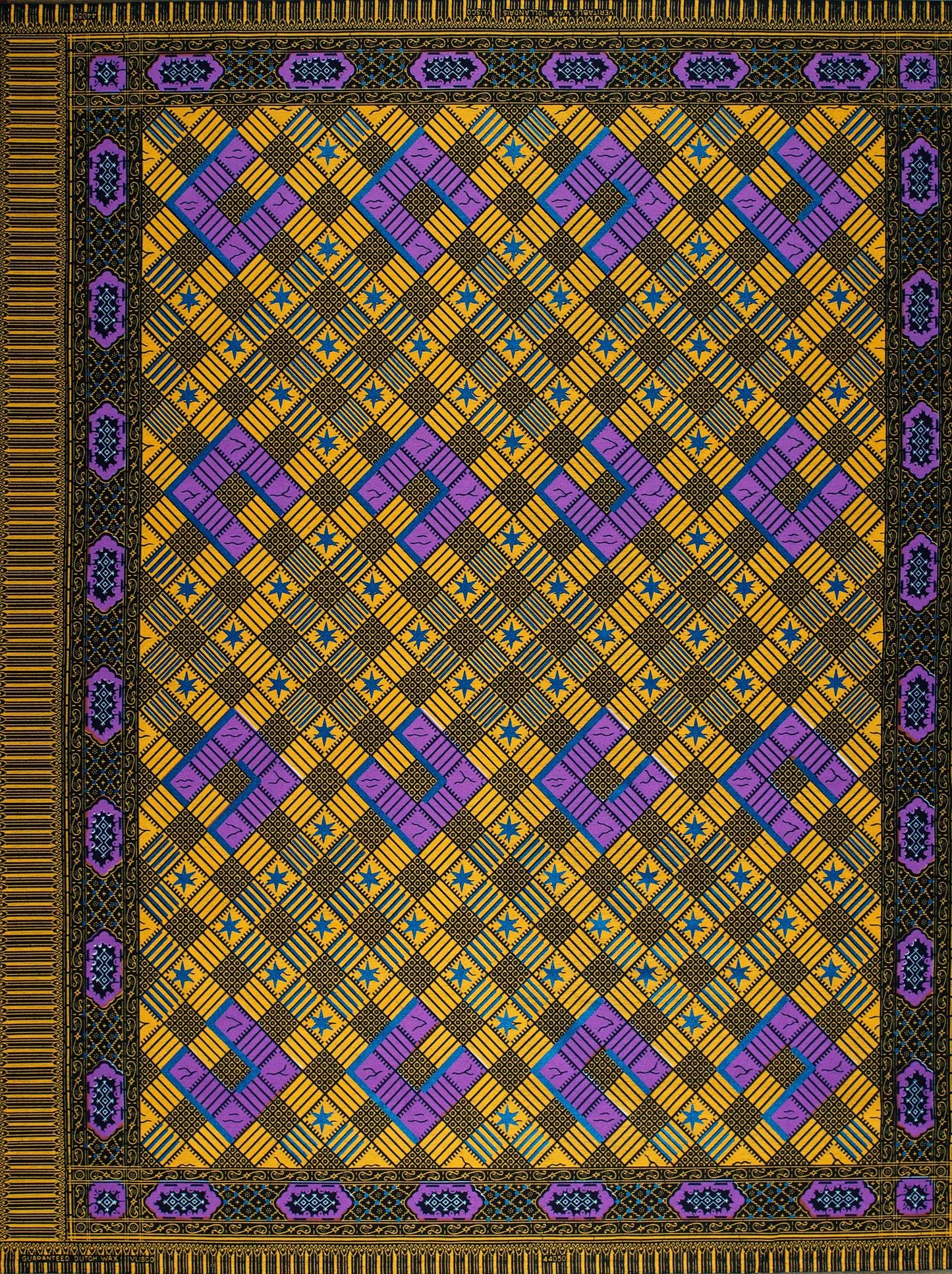 Vibrant geometric-patterned fabric bold yellow wax hollandais vl44050.387
