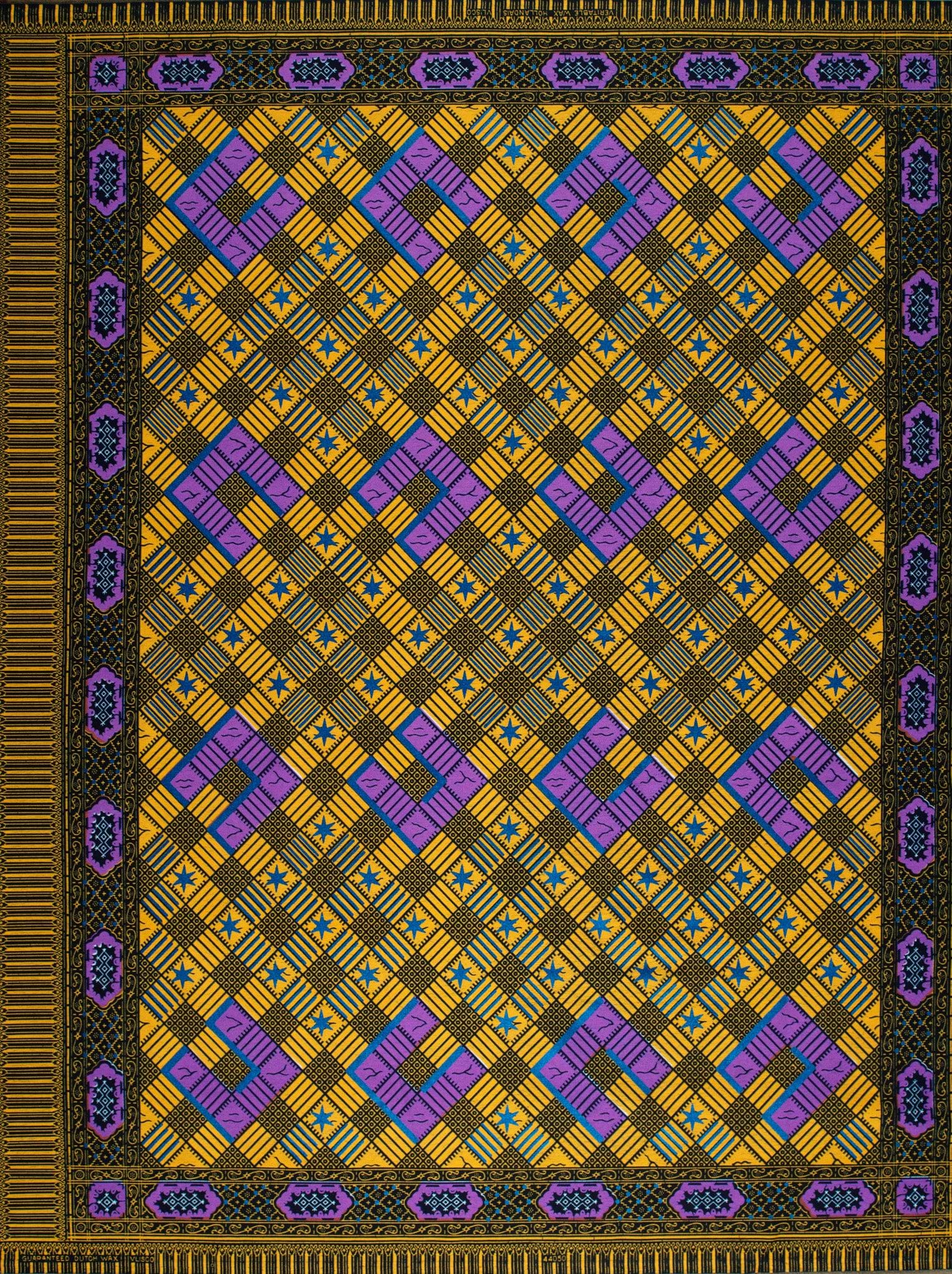 Vibrant geometric-patterned fabric bold yellow wax hollandais vl44050.387