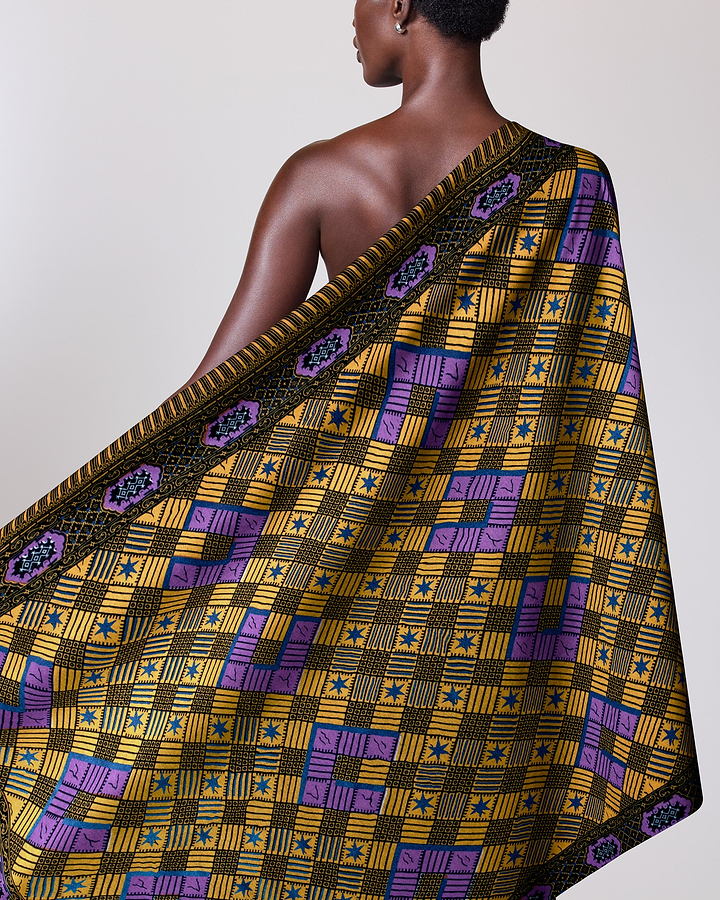 Vibrant yellow purple geometric-patterned wrap wax hollandais vl44050.387