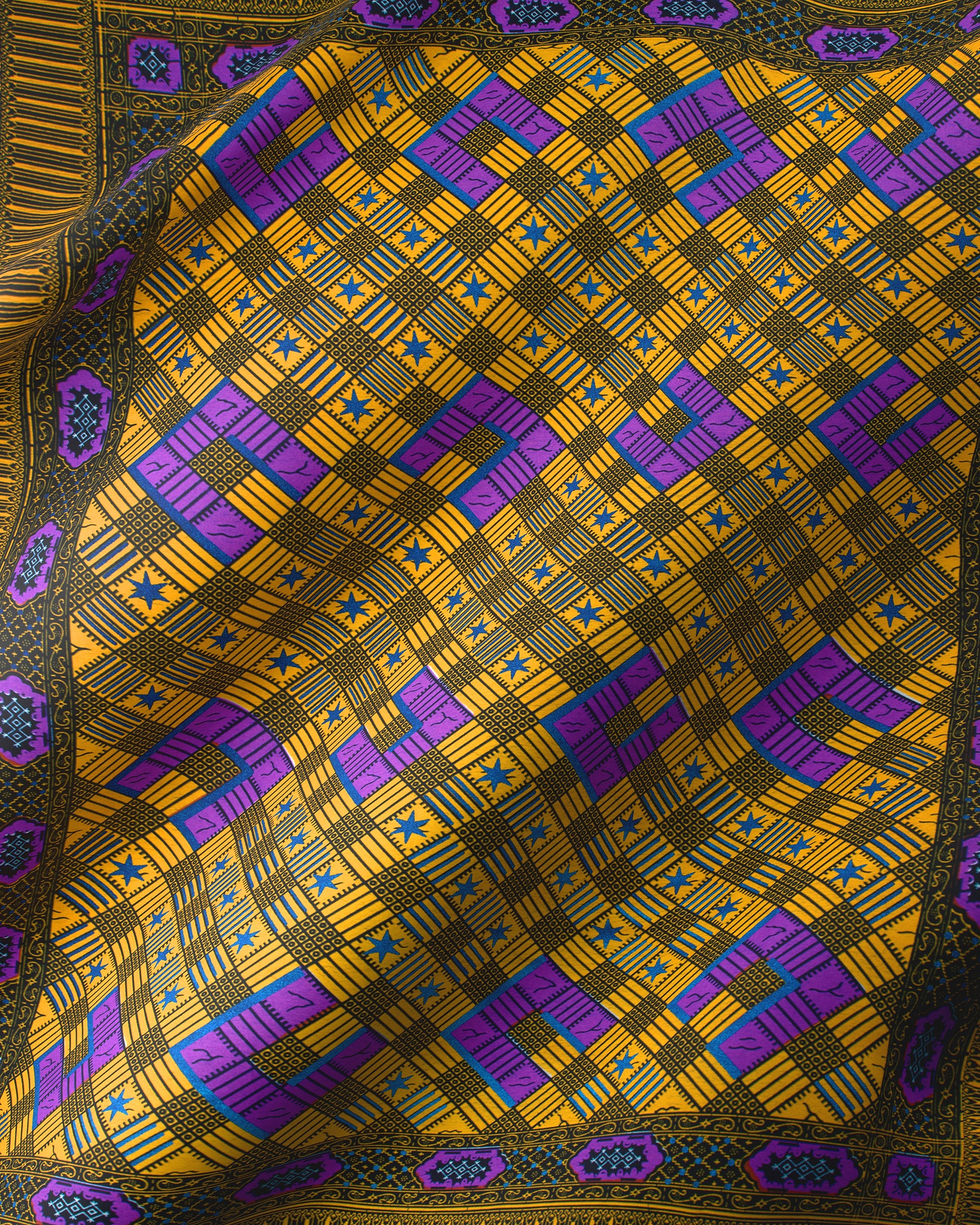 Vibrant yellow purple geometric-patterned silk wax hollandais vl44050.387