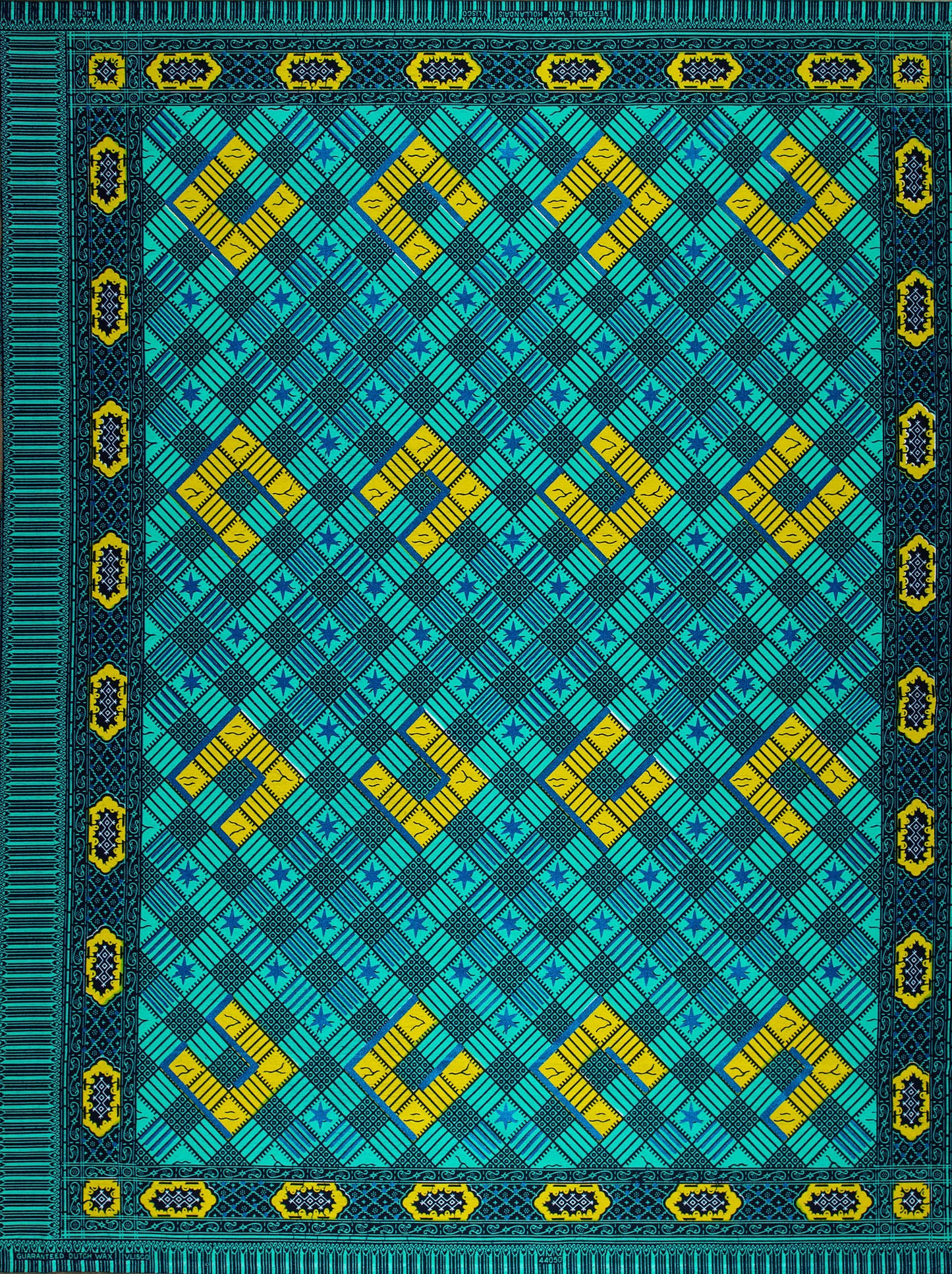 Teal yellow geometric patterned rug wax hollandais vl44050.388