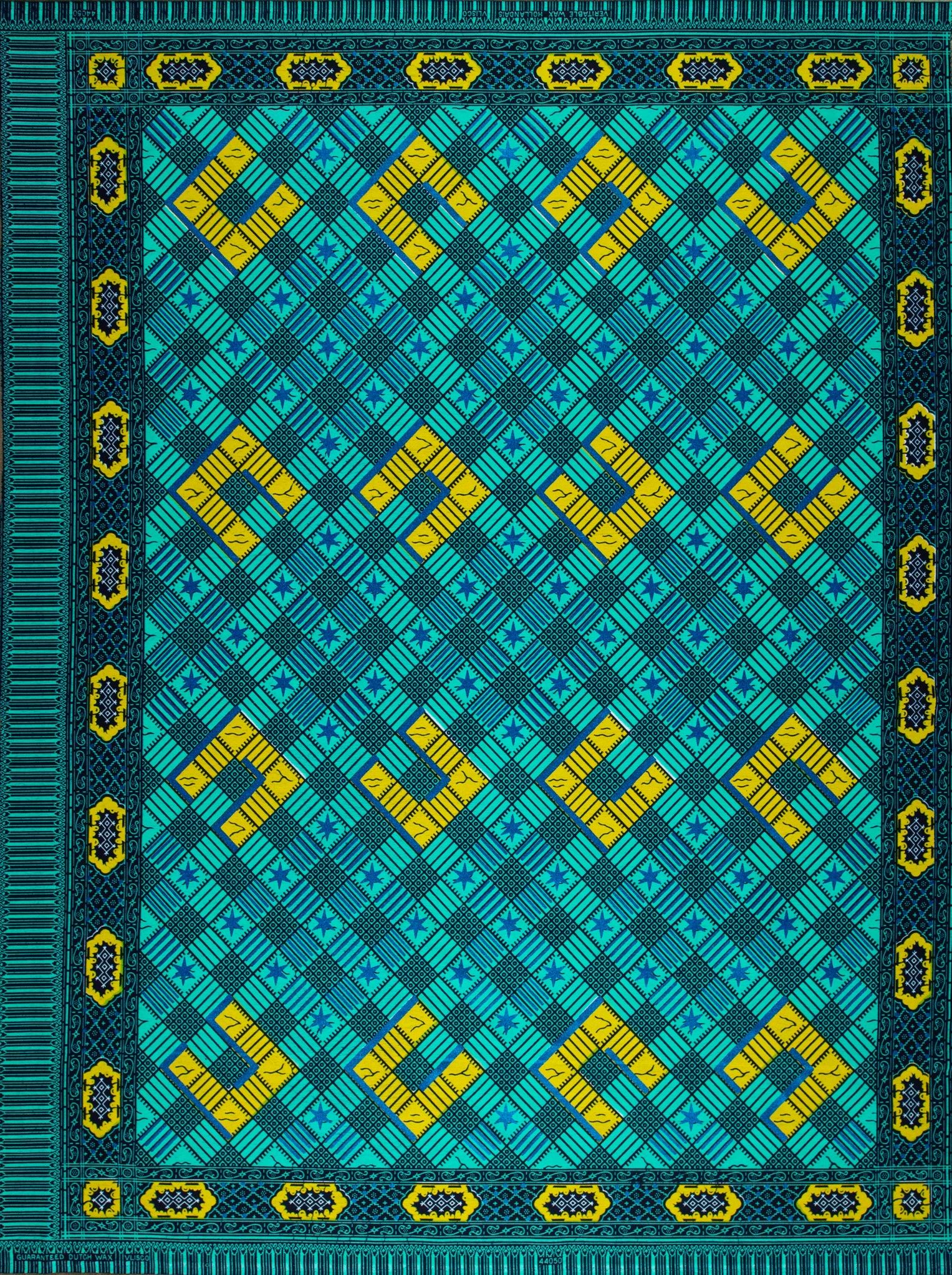Teal yellow geometric patterned rug wax hollandais vl44050.388