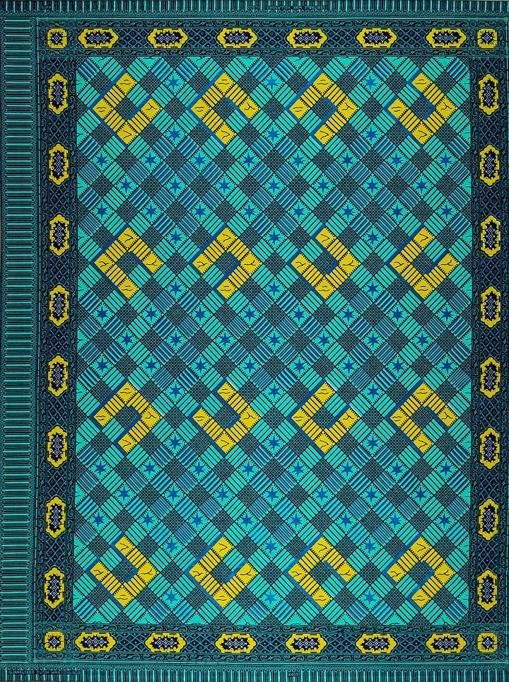 Teal yellow geometric patterned rug wax hollandais vl44050.388