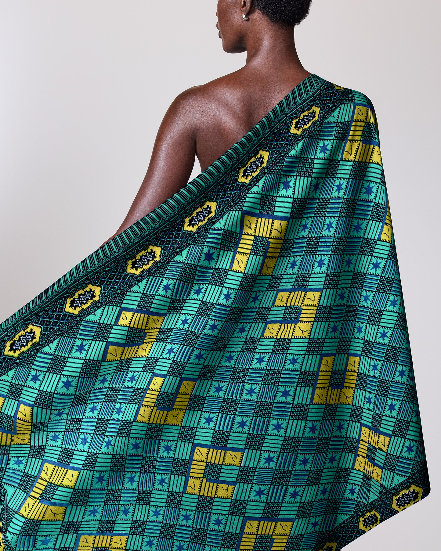 Vibrant teal yellow geometric-patterned african wax hollandais vl44050.388