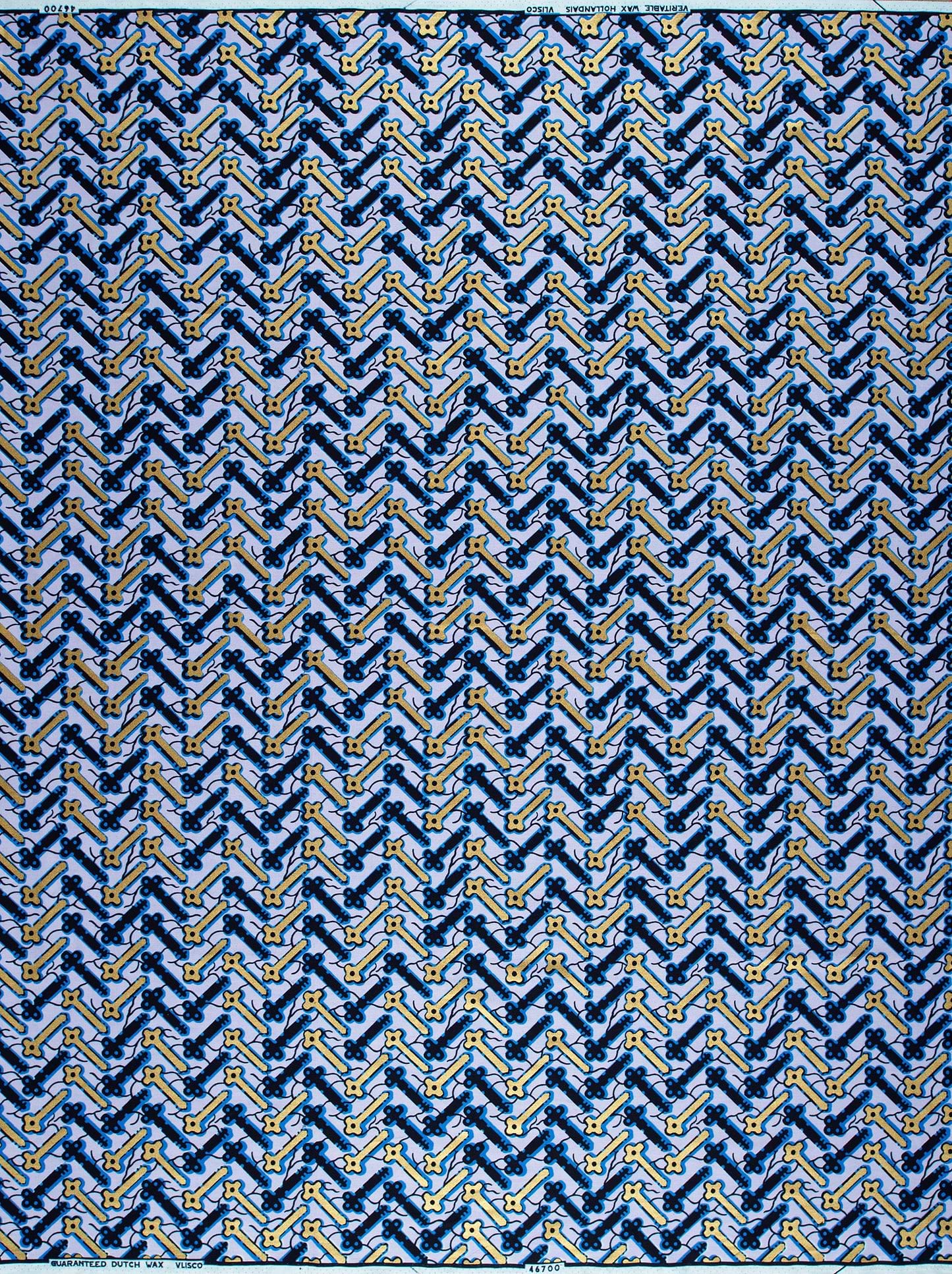 Blue gold herringbone-patterned fabric woven wax hollandais vl46700.044