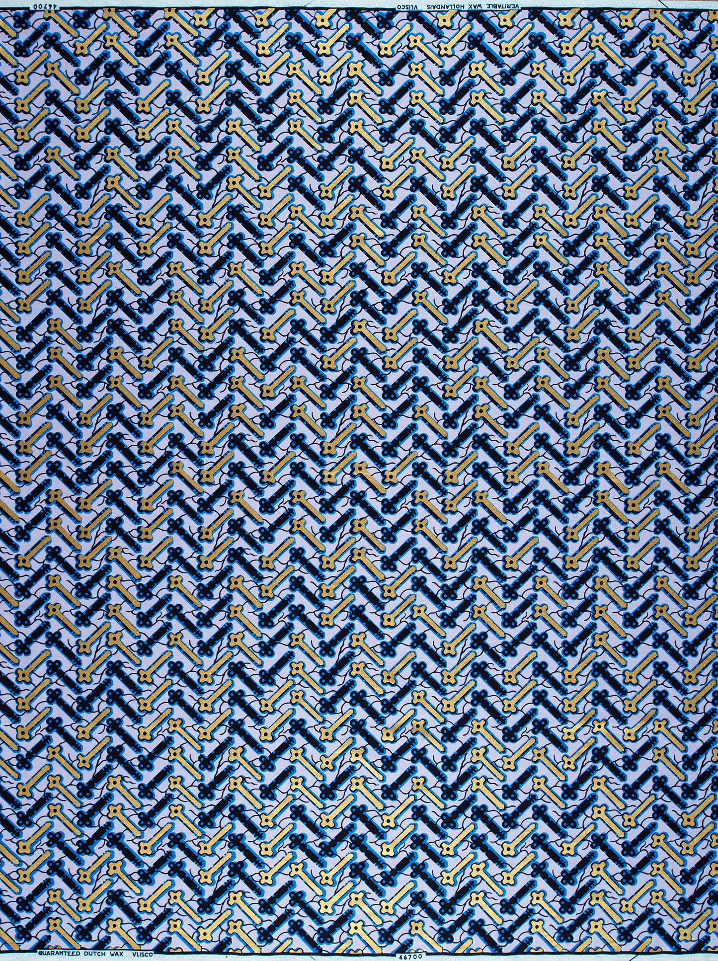 Blue gold herringbone-patterned fabric woven wax hollandais vl46700.044