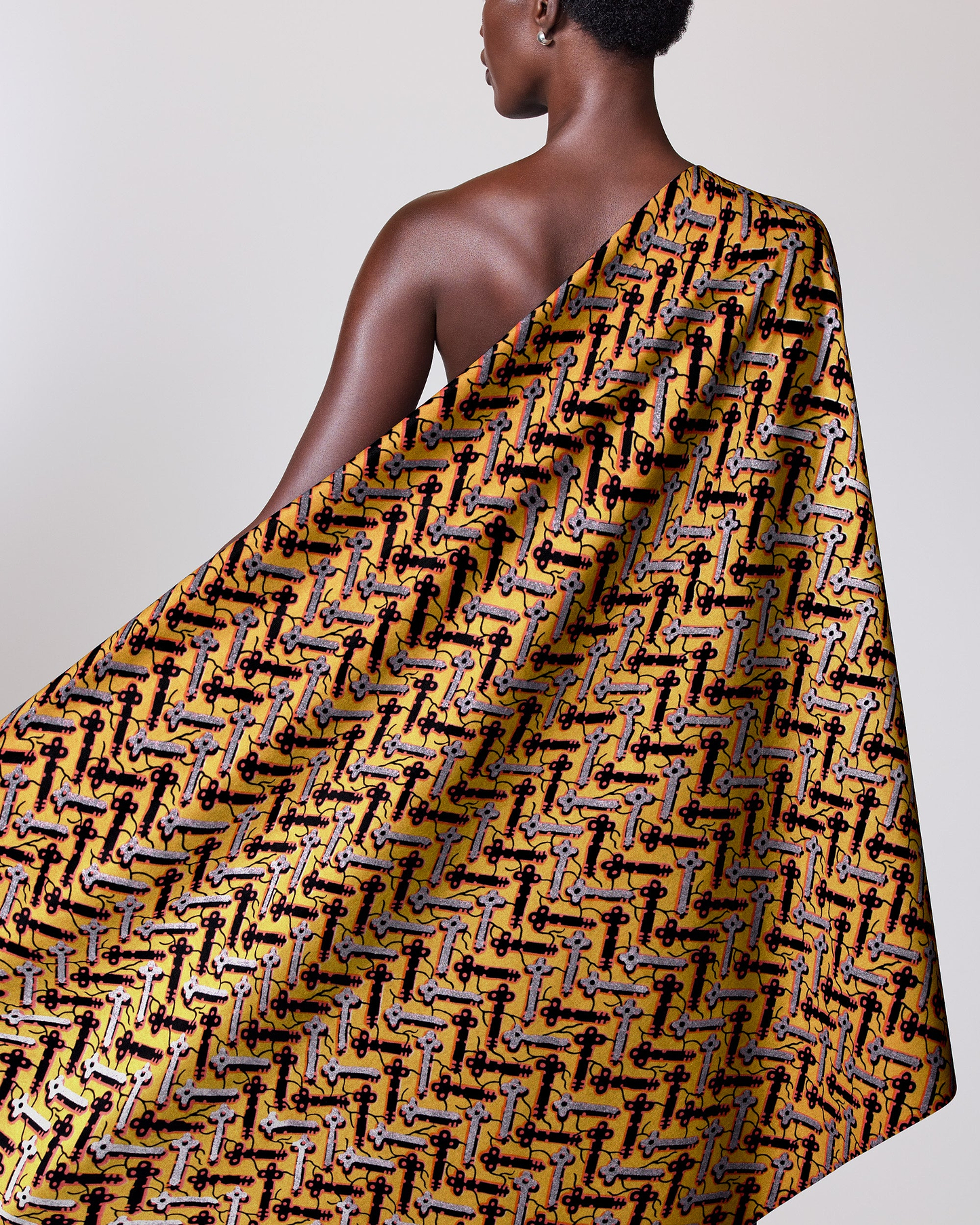 Vibrant yellow fabric pattern black wax hollandais vl46700.046