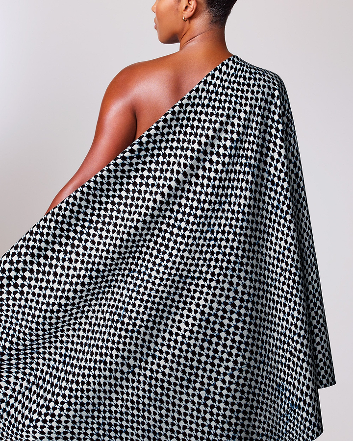 One-shoulder black white patterned cape wax hollandais vl48350.030