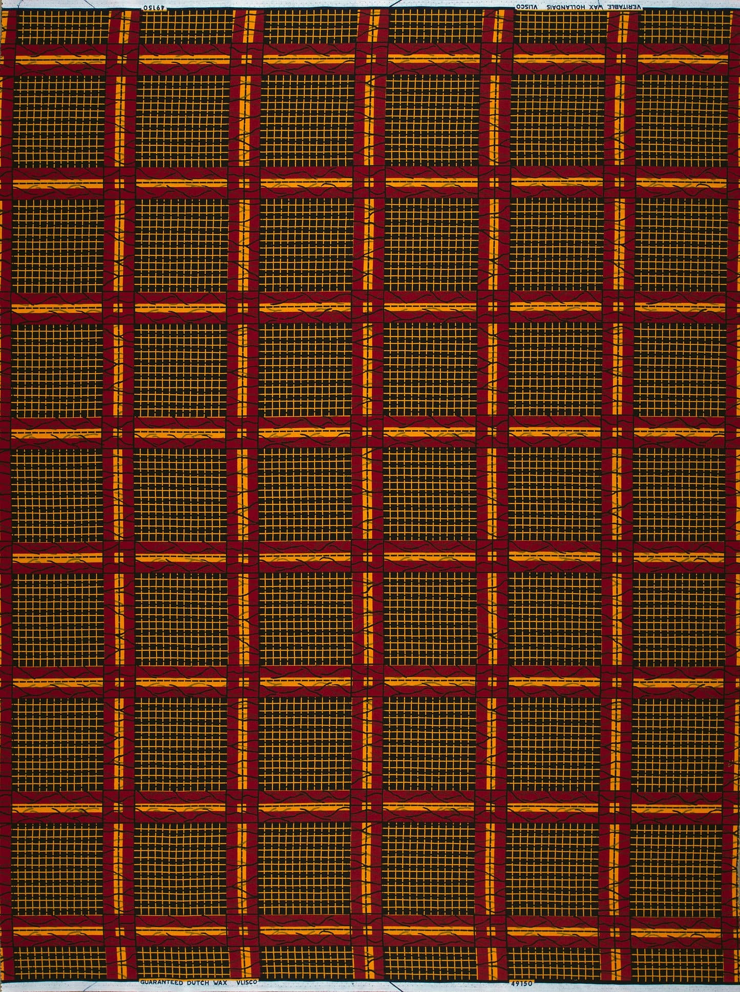Red gold plaid fabric wax hollandais vl49150.057