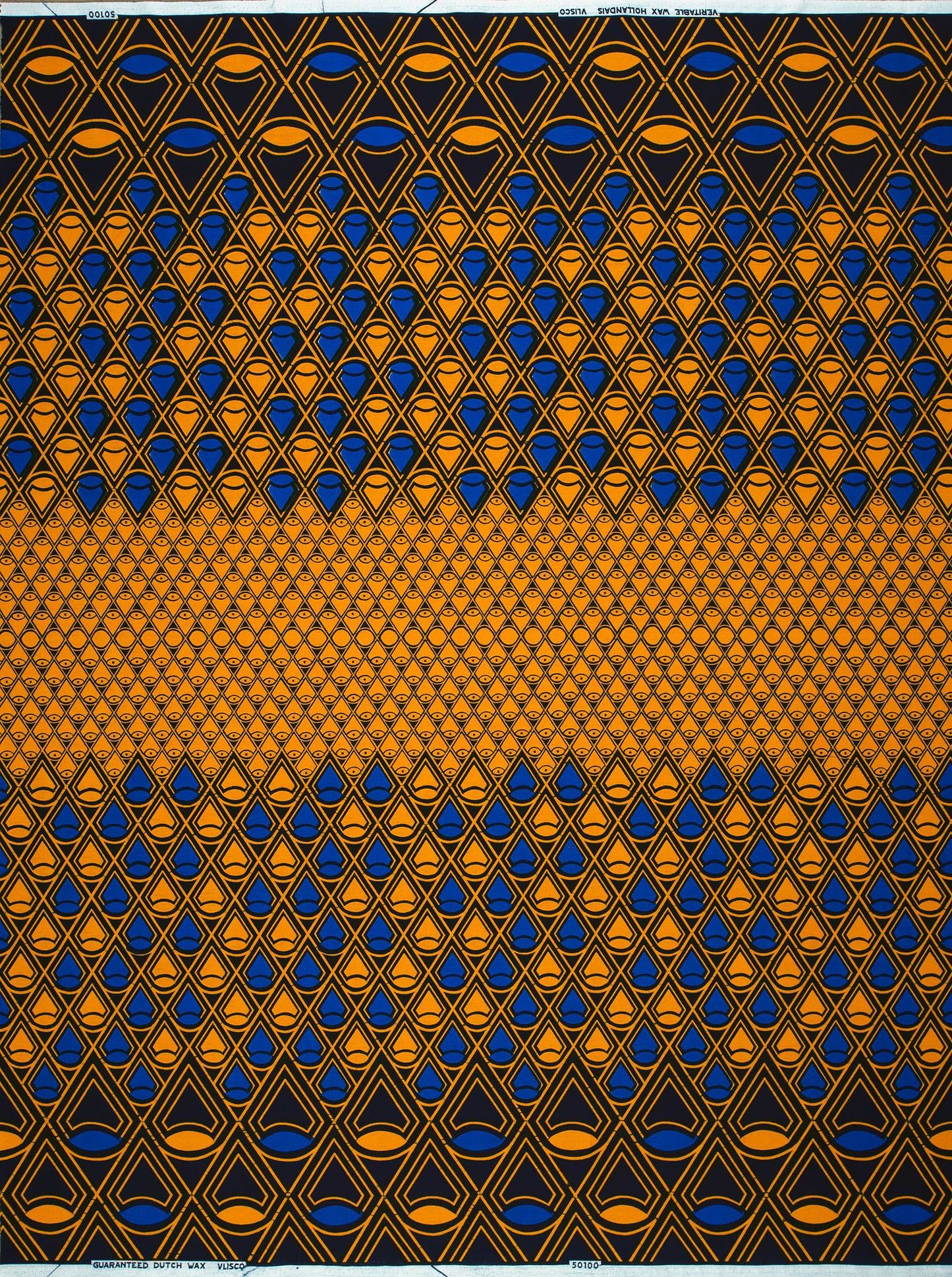 Vibrant orange blue geometric-patterned african wax hollandais vl50100.056