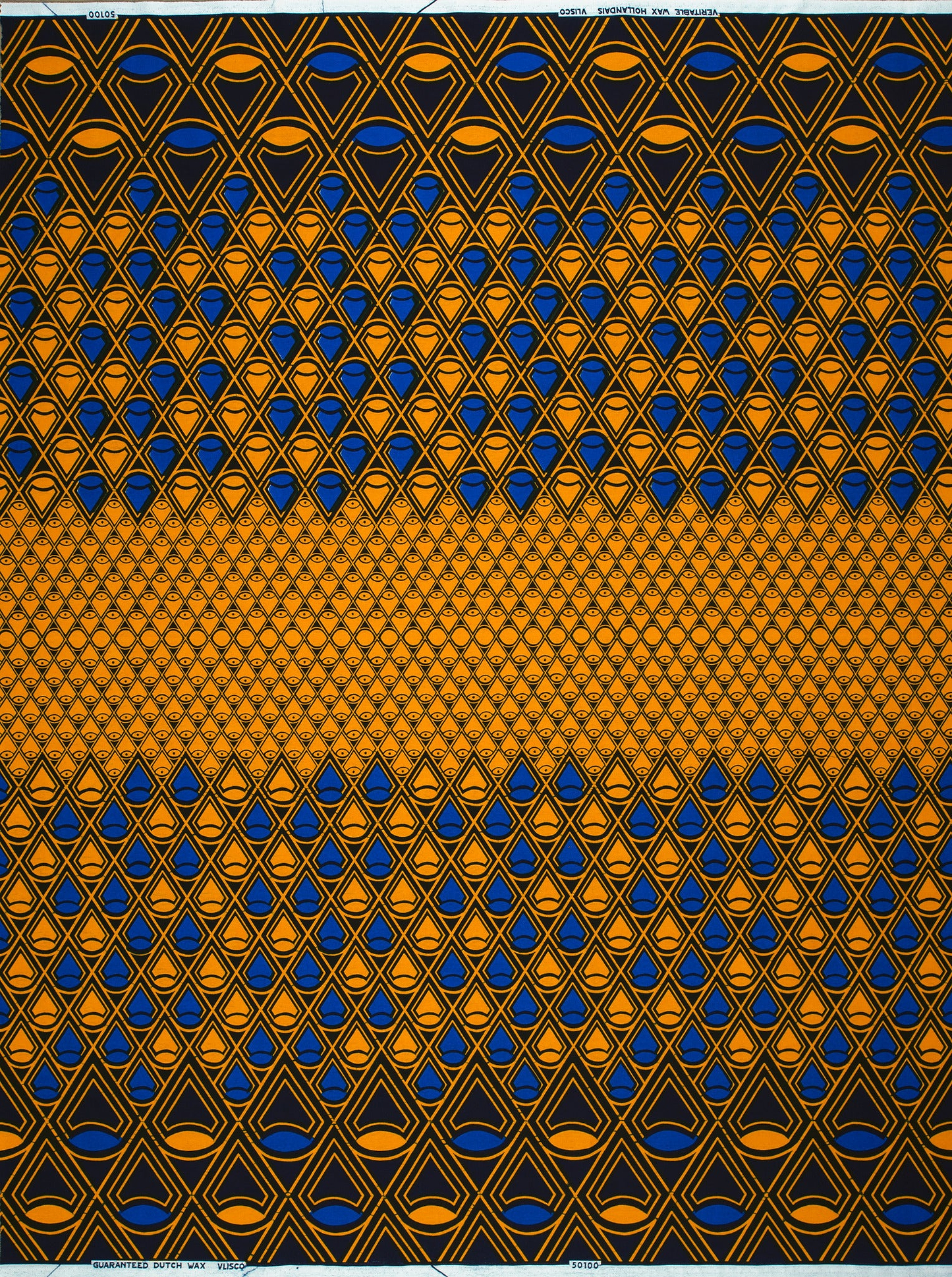 Vibrant orange blue geometric-patterned african wax hollandais vl50100.056