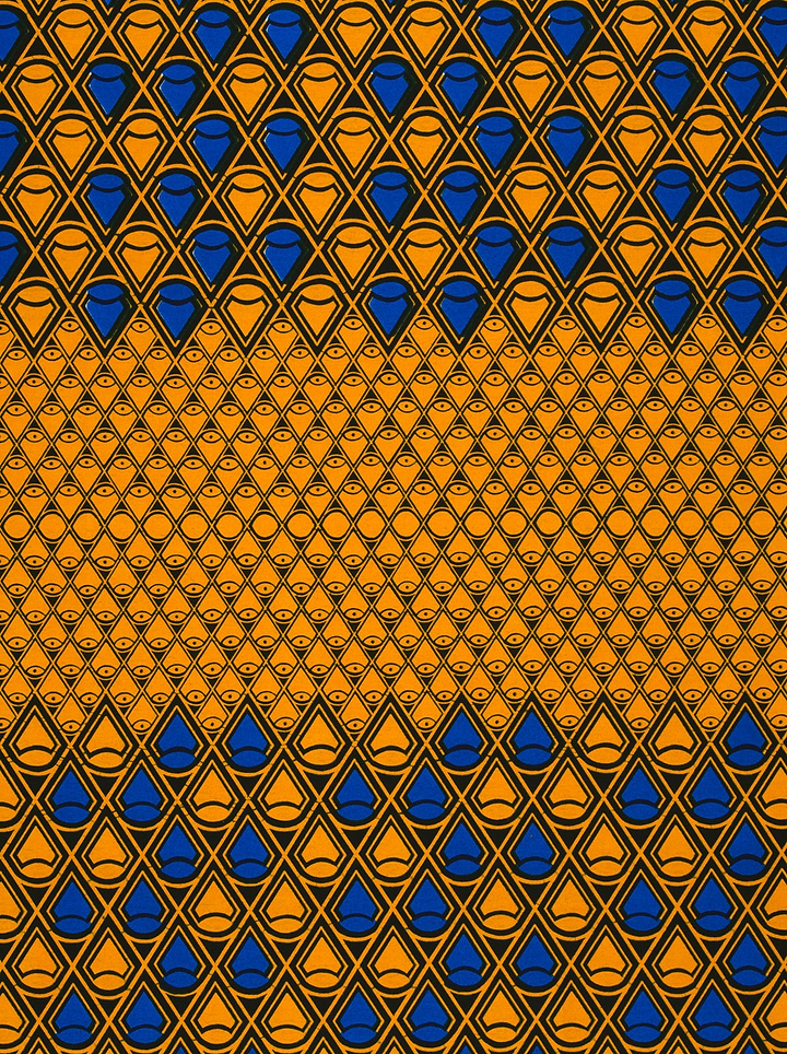 Vibrant orange blue geometric-patterned fabric wax hollandais vl50100.056