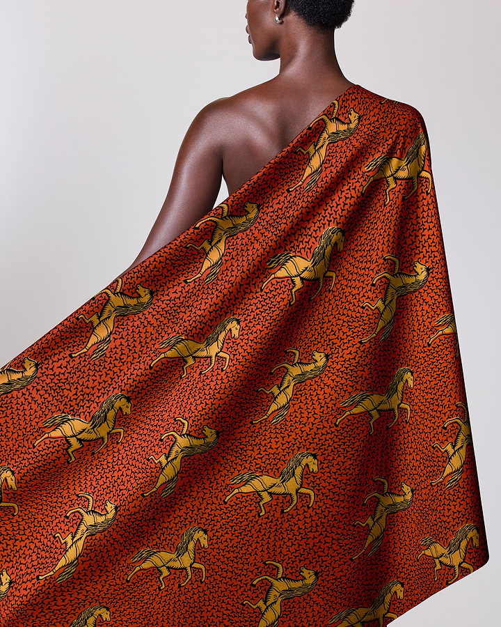 Vibrant red fabric draped model’s wax hollandais vl53500.108