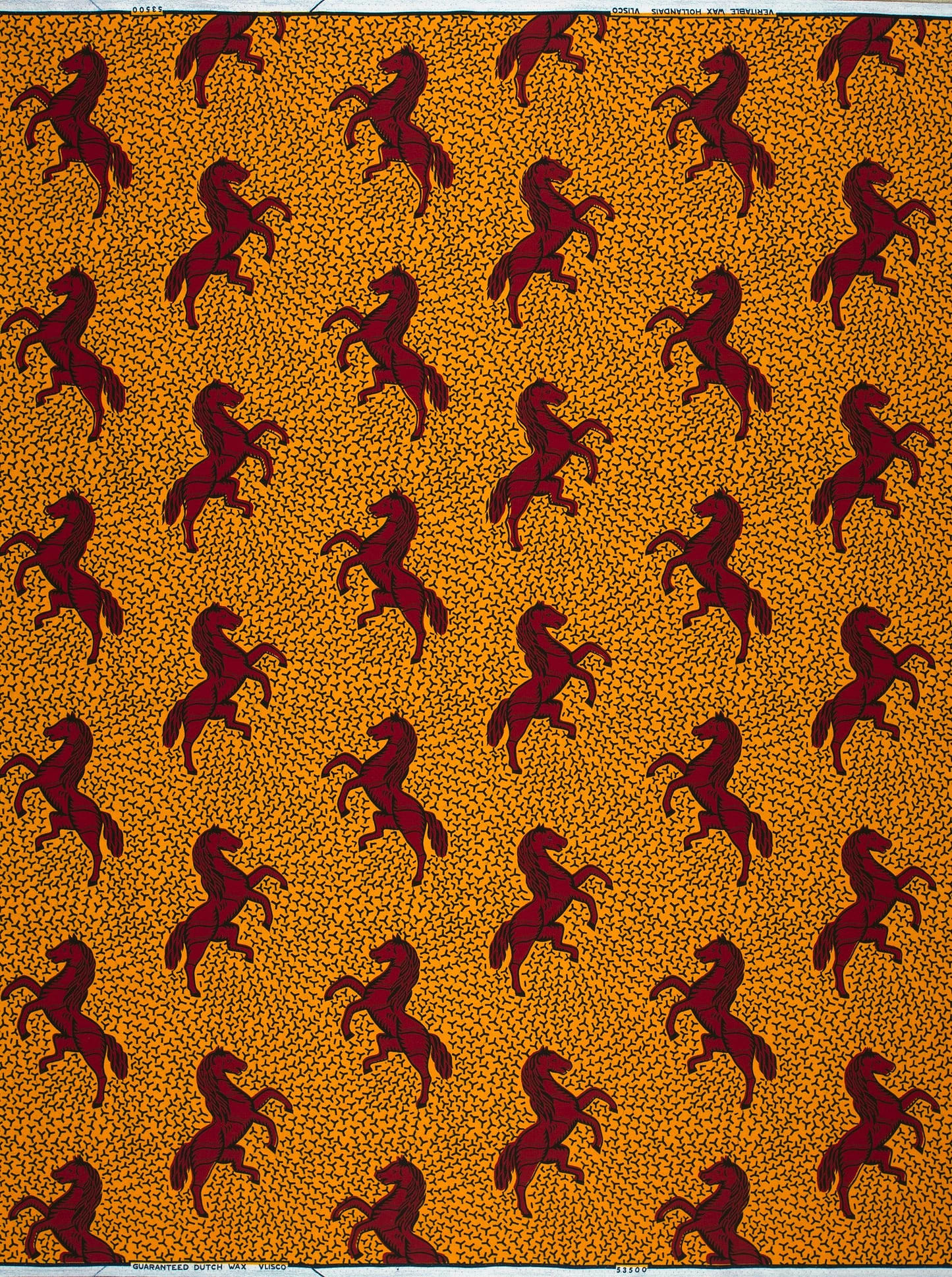 Orange fabric burgundy horse pattern wax hollandais vl53500.112