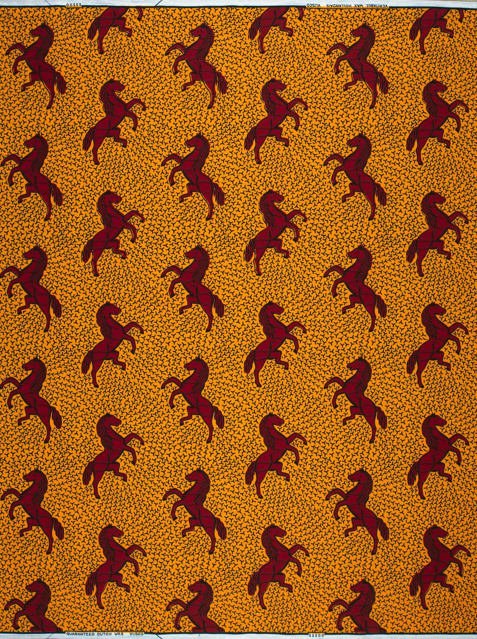 Orange fabric burgundy horse pattern wax hollandais vl53500.112