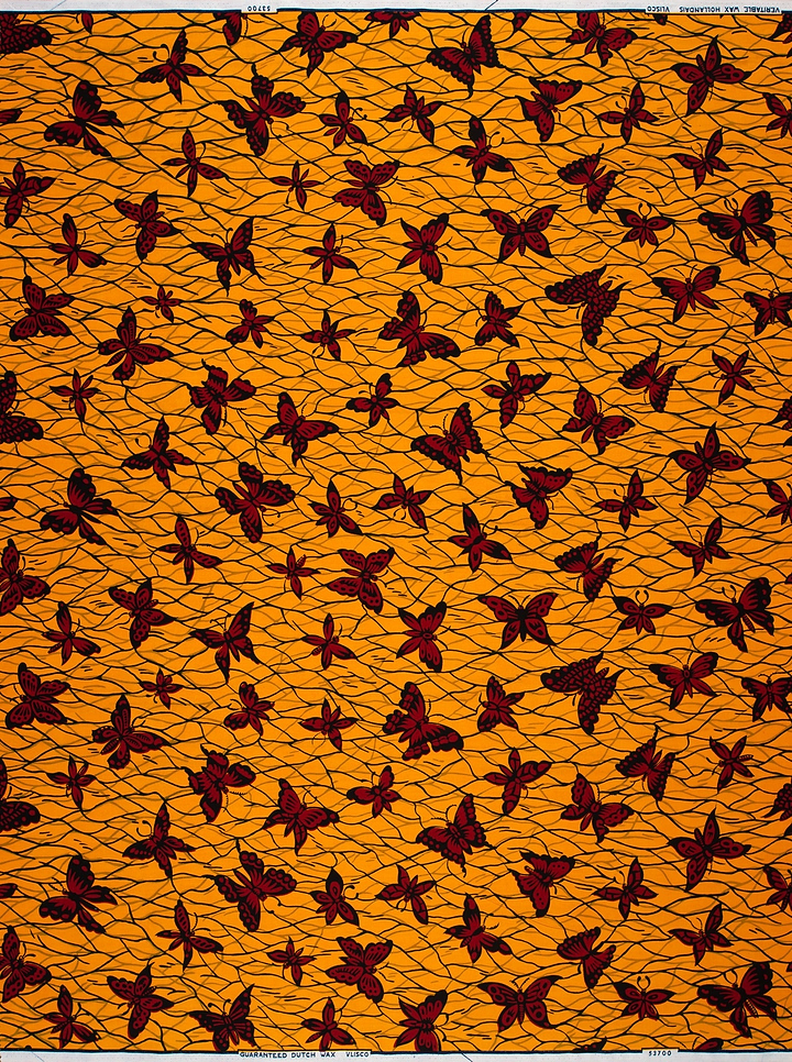 Vibrant orange fabric pattern dark wax hollandais vl53700.041