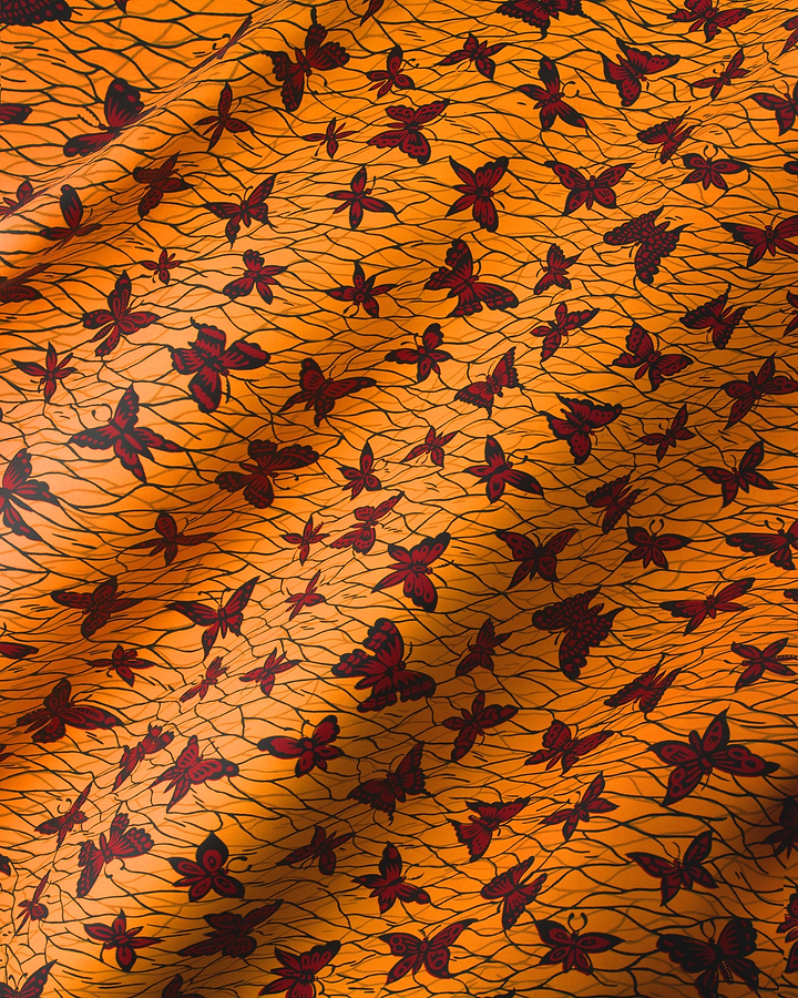 Orange fabric pattern dark red wax hollandais vl53700.041