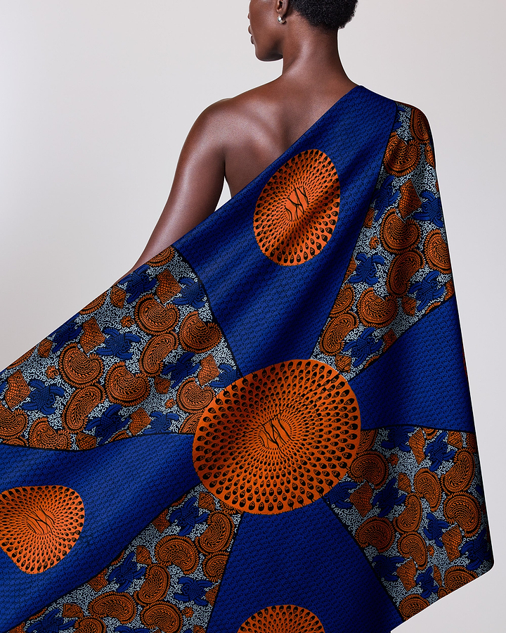 Vibrant blue orange patterned wrap wax hollandais vl55650.094
