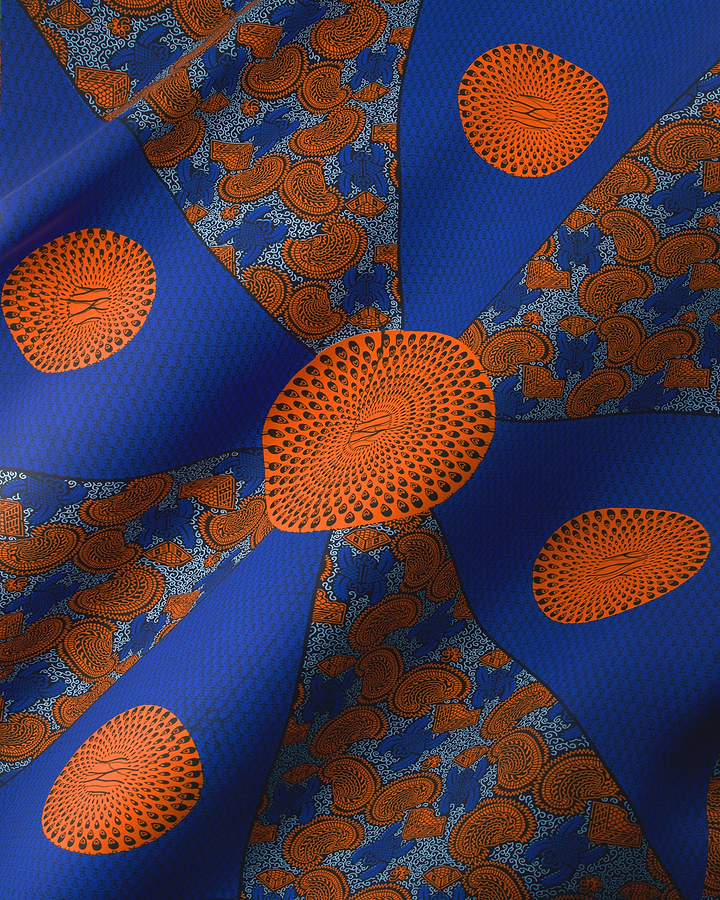 Vibrant blue fabric bold orange wax hollandais vl55650.094