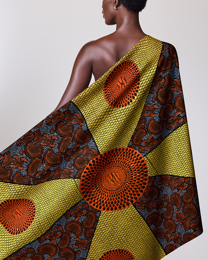 Colorful patterned fabric draped person’s wax hollandais vl55650.106