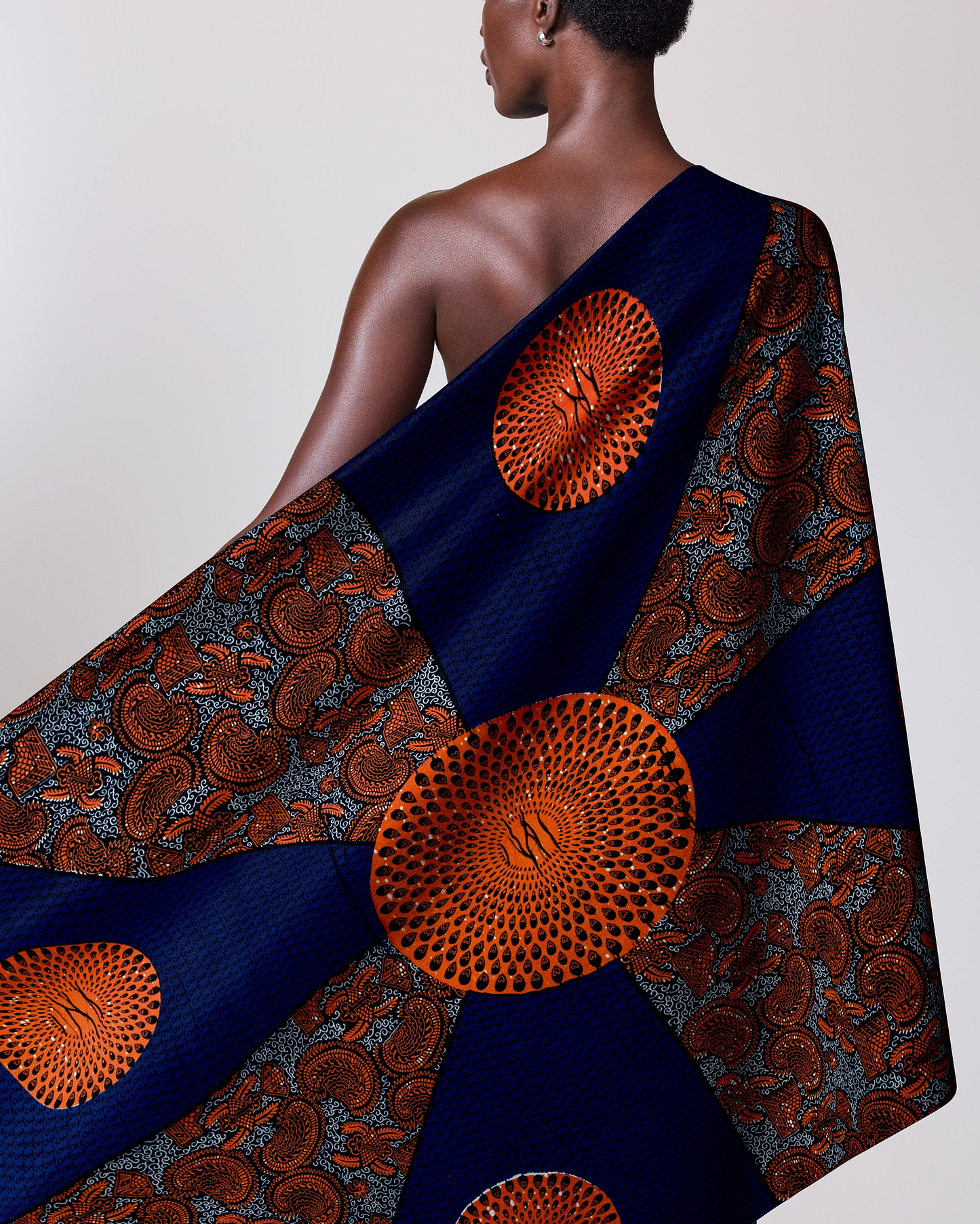 Rich navy blue rust-orange patterned wax hollandais vl55650.140