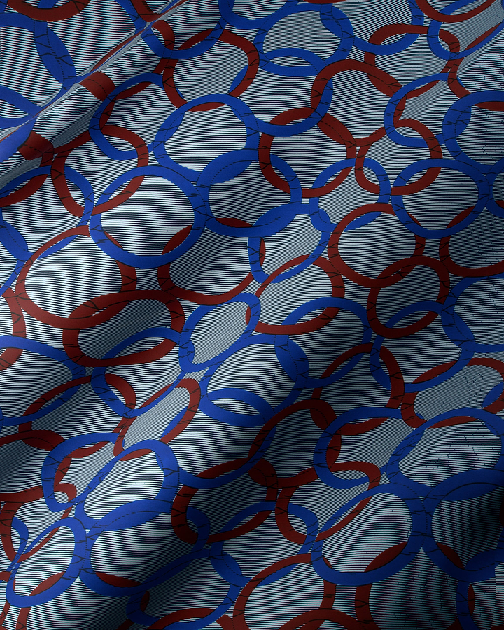 Fabric blue red circles wax hollandais vl73650.167