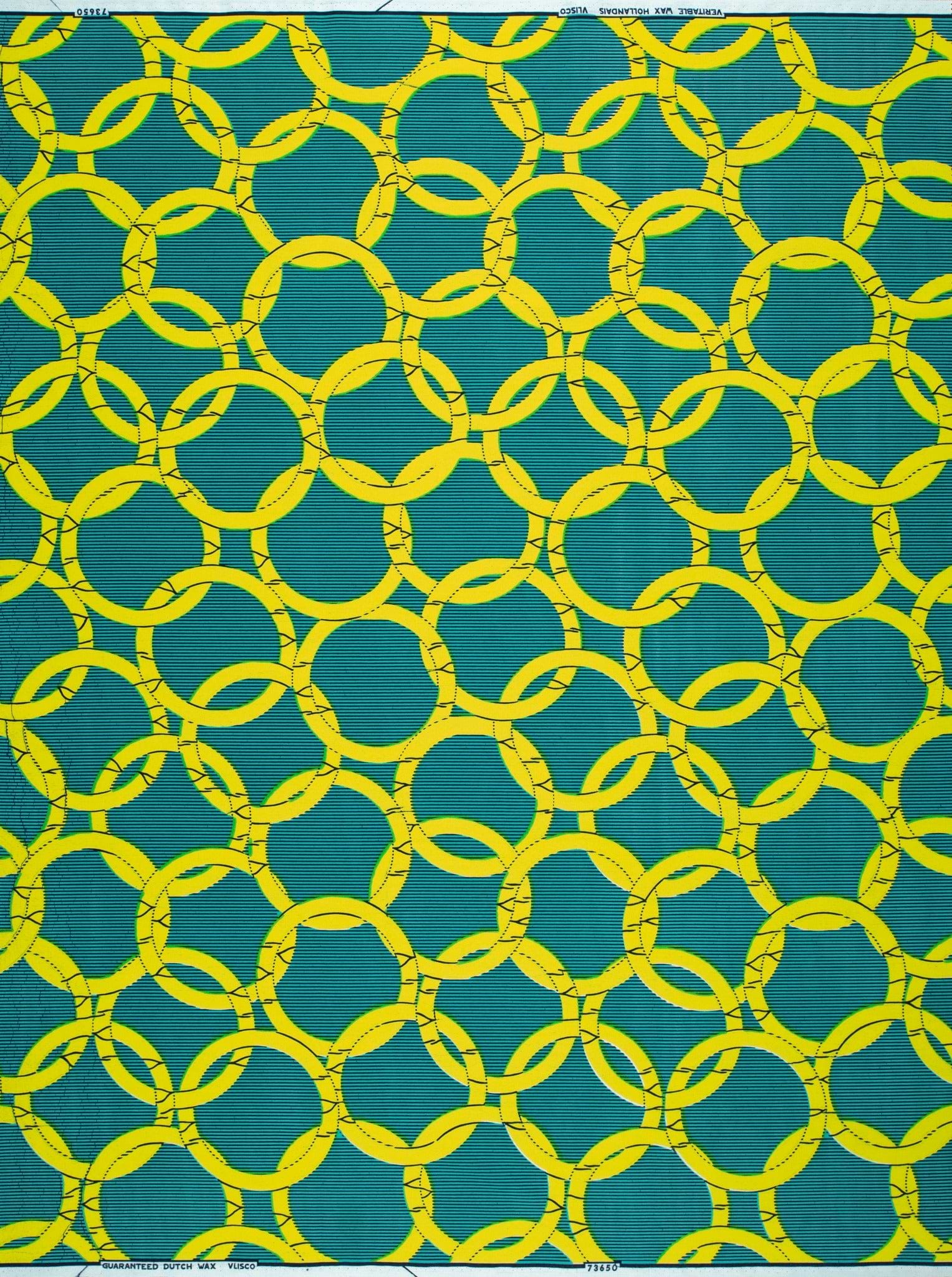 Vibrant yellow rings pattern teal wax hollandais vl73650.169