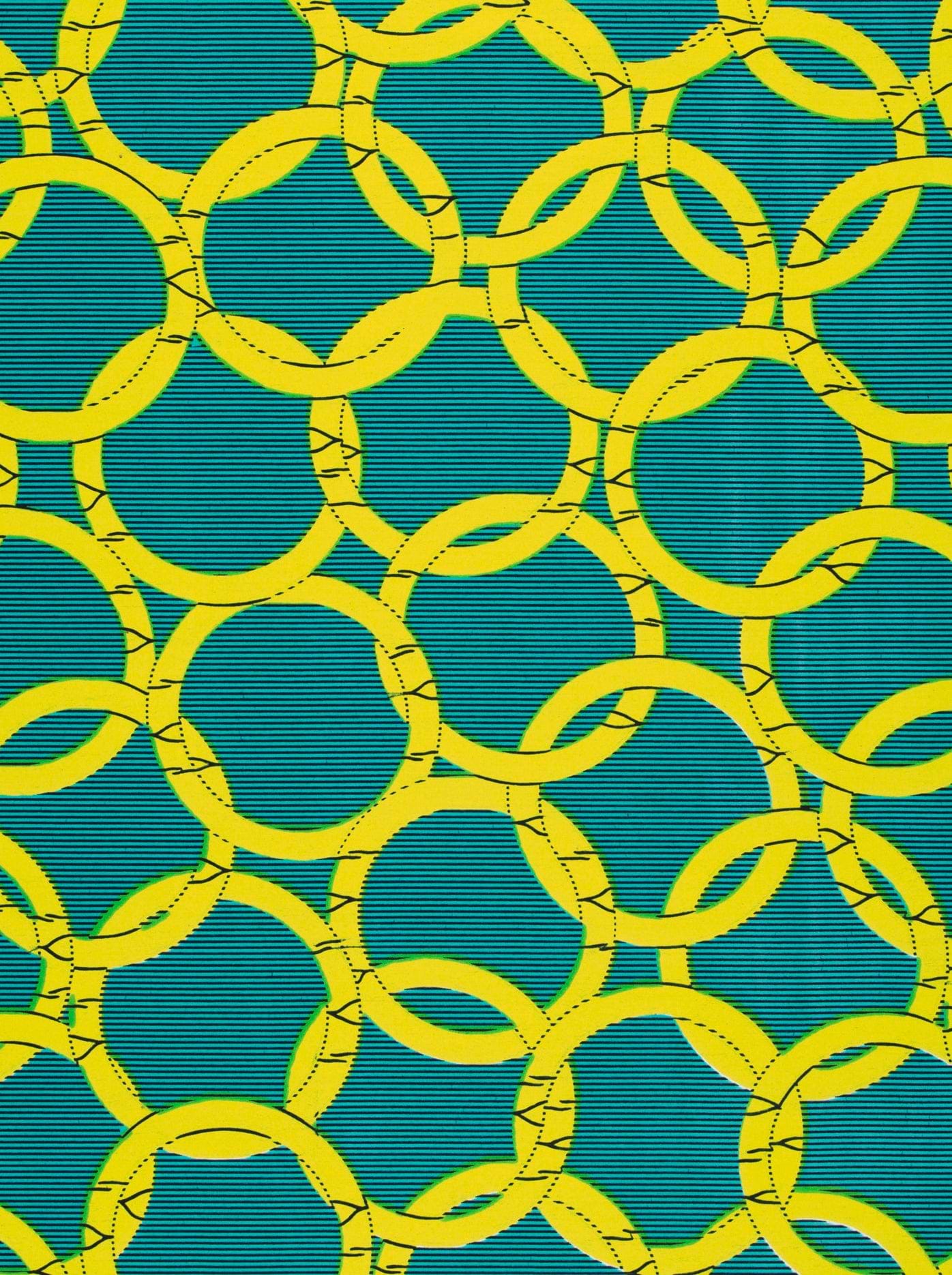 Vibrant yellow rings pattern teal wax hollandais vl73650.169
