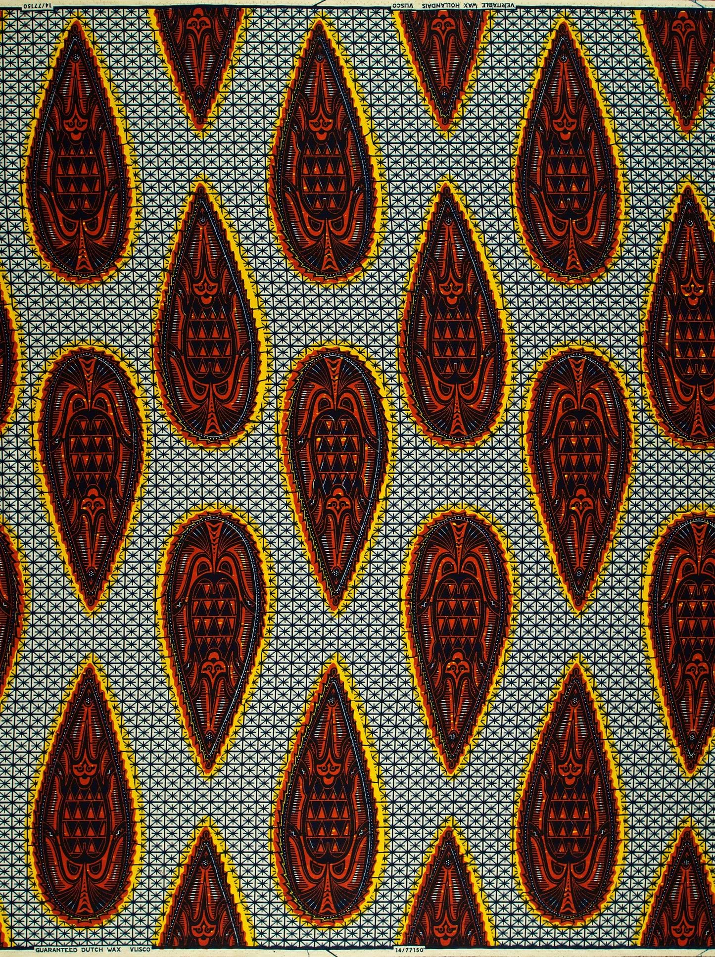 Red black teardrop-shaped patterns yellow wax hollandais vl77150.027