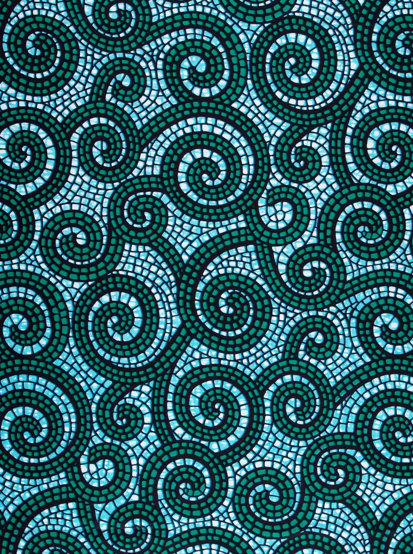 Teal black mosaic swirl pattern wax hollandais vl80009.023