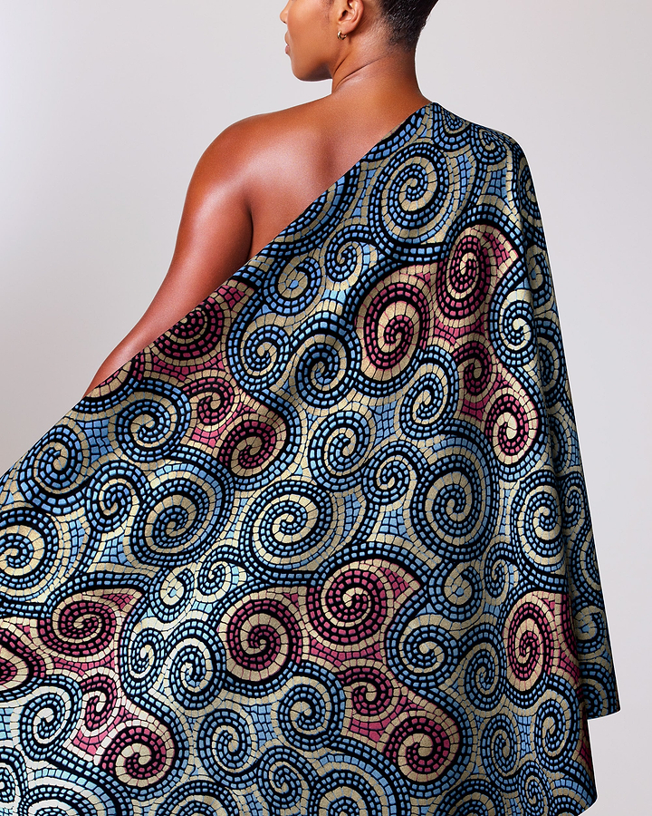Vibrant one-shoulder wrap dress bold wax hollandais vl80009.024